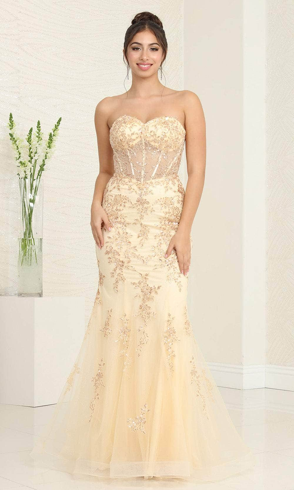 May Queen RQ8118 - Sweetheart Basque Prom Gown Evening Dresses 4 / Champagne/Gold