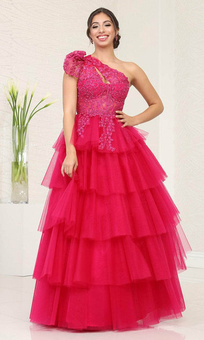 May Queen RQ8119 - One Shoulder Ruffled Ballgown Quinceanera Dresses 