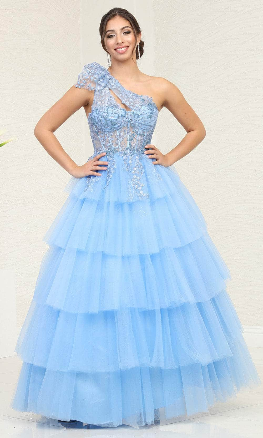 May Queen RQ8119 - One Shoulder Ruffled Ballgown Quinceanera Dresses 