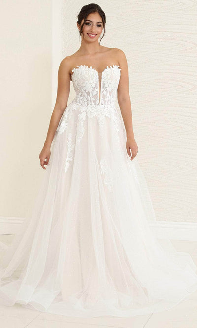 May Queen RQ8131 - Strapless Applique Bridal Gown Special Occasion Dresses 4 / Ivory/Nude