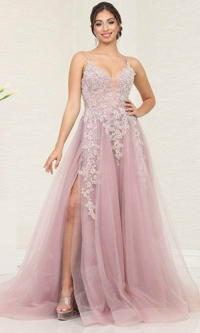 May Queen RQ8137 - Foliage Detail Prom Dress Special Occasion Dresses 4 / Mauve