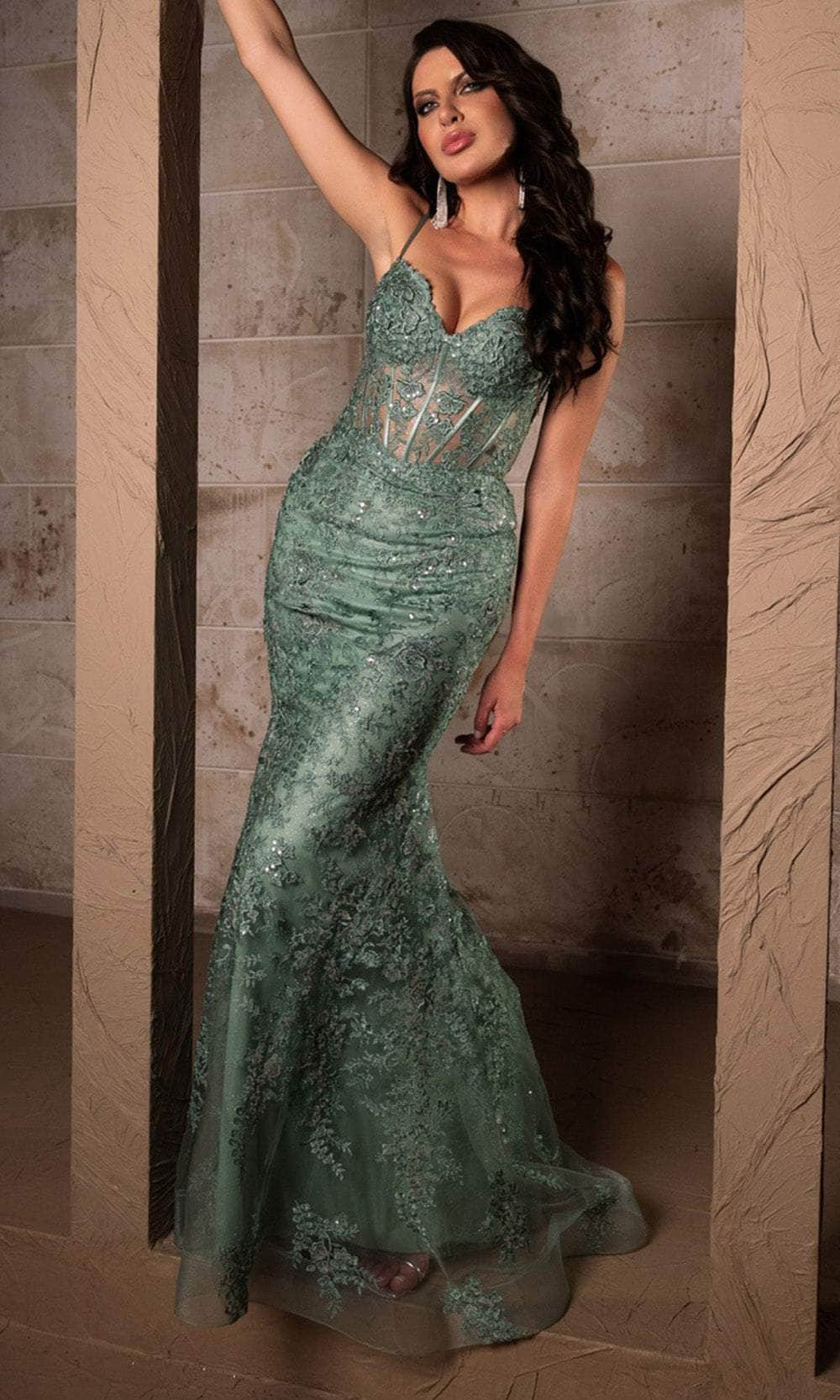 May Queen RQ8138 - Embroidered Sleeveless Prom Gown Prom Dresses 4 / Sage