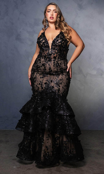 May Queen RQ8148 - Embellished Mermaid Evening Dress Special Occasion Dress 4 / Black/Nude