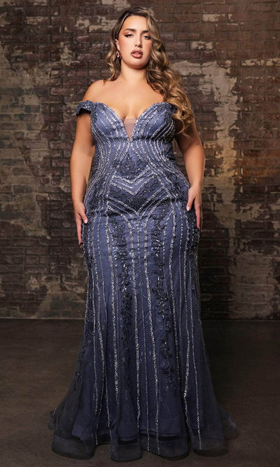 May Queen RQ8157 - Off-Shoulder Sheath Evening Dress Prom Dresses 4 /  Dusty Blue