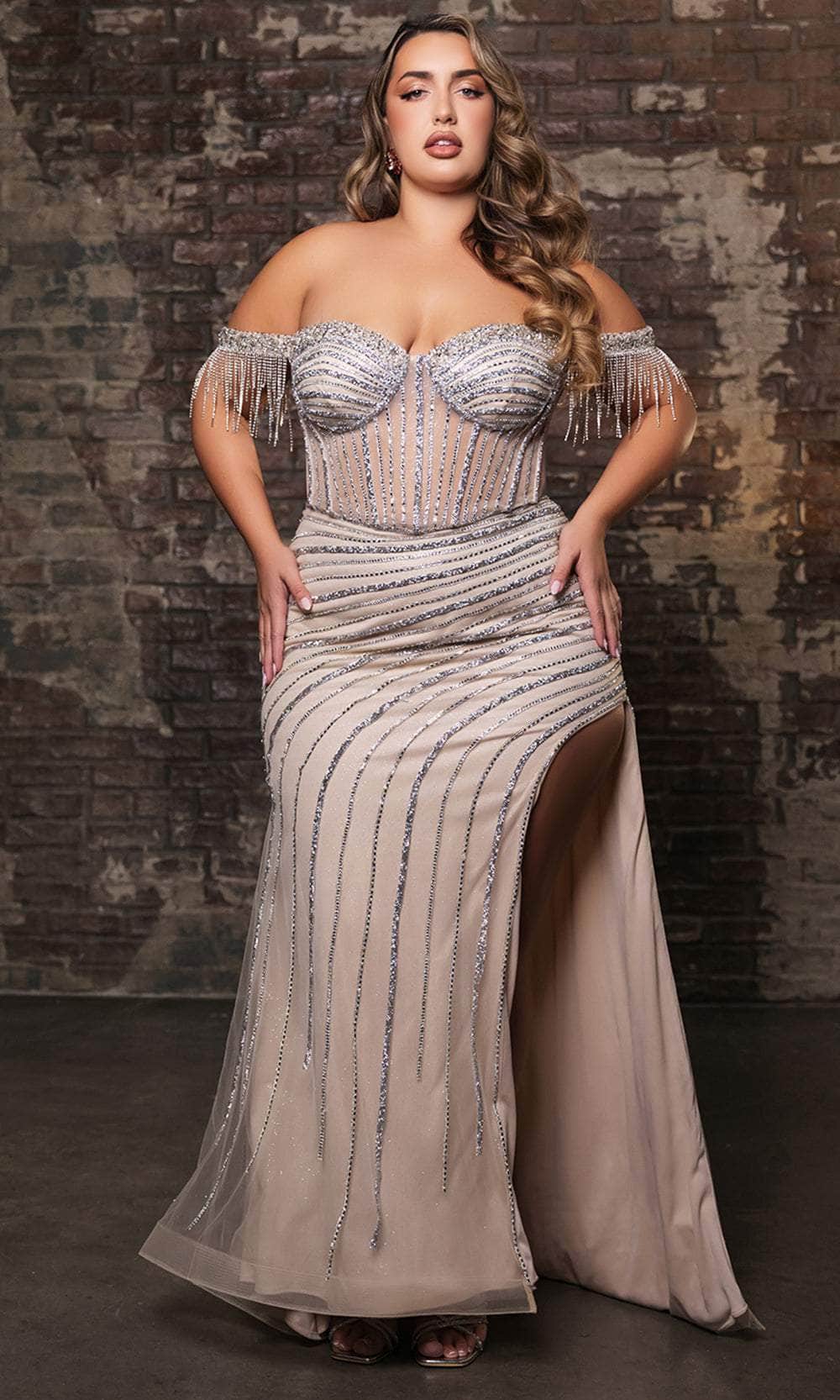 May Queen RQ8162 - Rhinestone-Embellished Off-Shoulder Prom Gown Prom Dresses