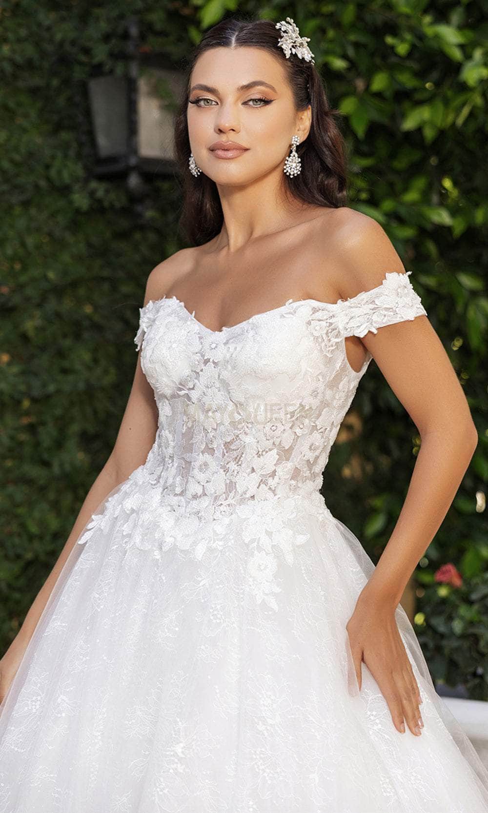 May Queen RQ8166 - Lace Applique Off-Shoulder Bridal Gown Wedding Dresses