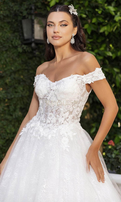 May Queen RQ8166 - Lace Applique Off-Shoulder Bridal Gown Wedding Dresses