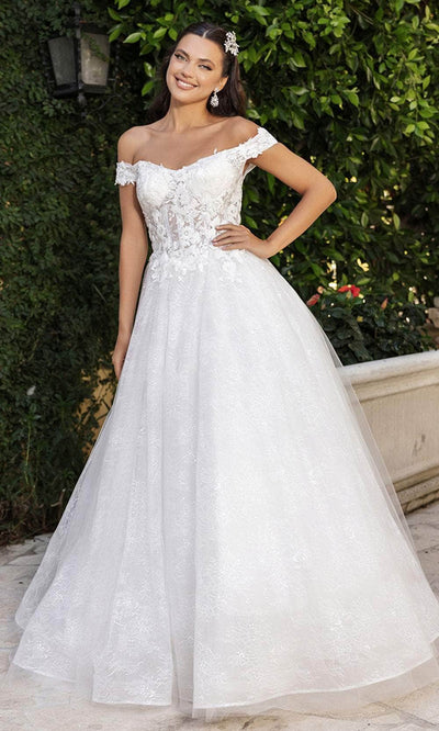 May Queen RQ8166 - Lace Applique Off-Shoulder Bridal Gown Wedding Dresses