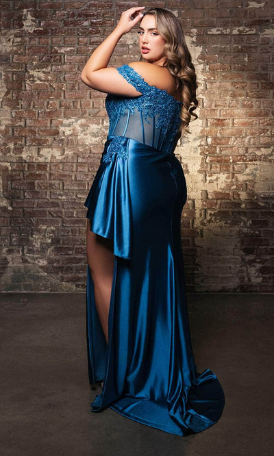 May Queen RQ8173 - Off-Shoulder High Slit Evening Dress Prom Dresses