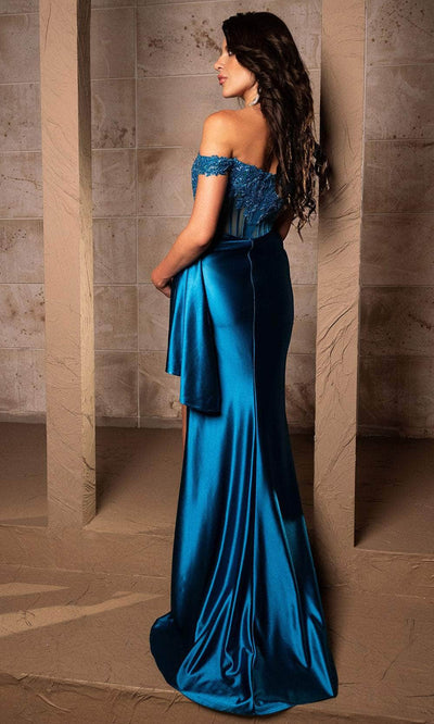 May Queen RQ8173 - Off-Shoulder High Slit Evening Dress Prom Dresses
