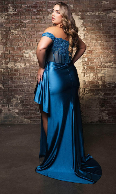 May Queen RQ8173 - Off-Shoulder High Slit Evening Dress Prom Dresses