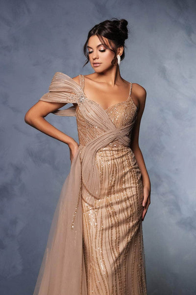 May Queen RQ8175B - Glitter Sheath Gown with Side Drape Prom Dresses