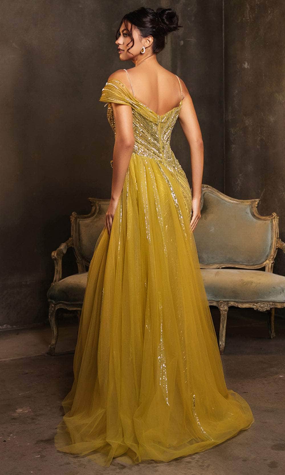 May Queen RQ8187 - Asymmetrical Sequined Prom Gown Evening Dresses