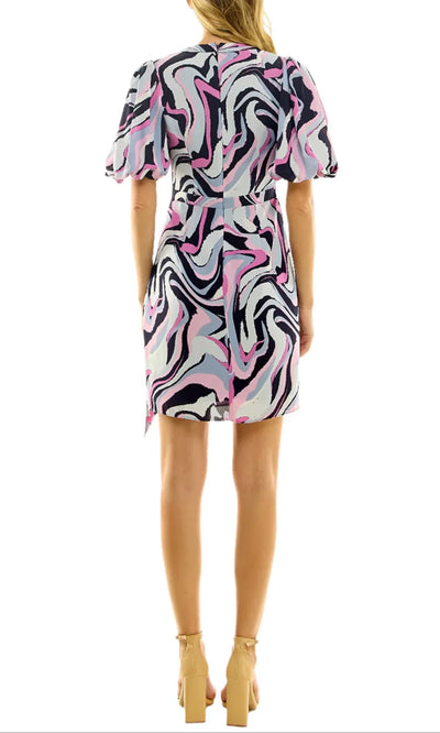Nicole Miller MD3S11016 - Swirl Print V-Neck Sheath Dress Homecoming Dresses