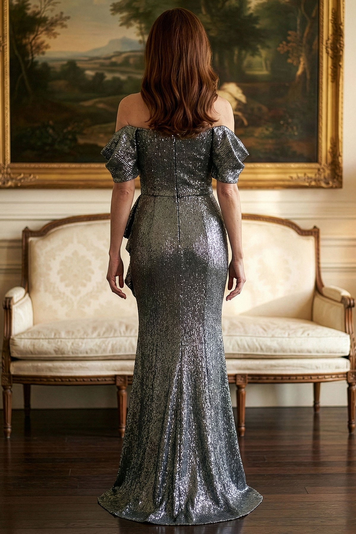 MGNY By Mori Lee 2070035 - Metallic Jacquard Off Shoulder Evening Gown