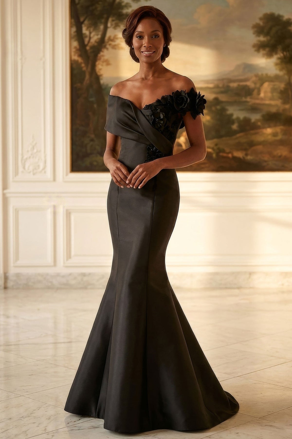 MGNY By Mori Lee 2070036 - Off Shoulder Floral Accent Evening Gown