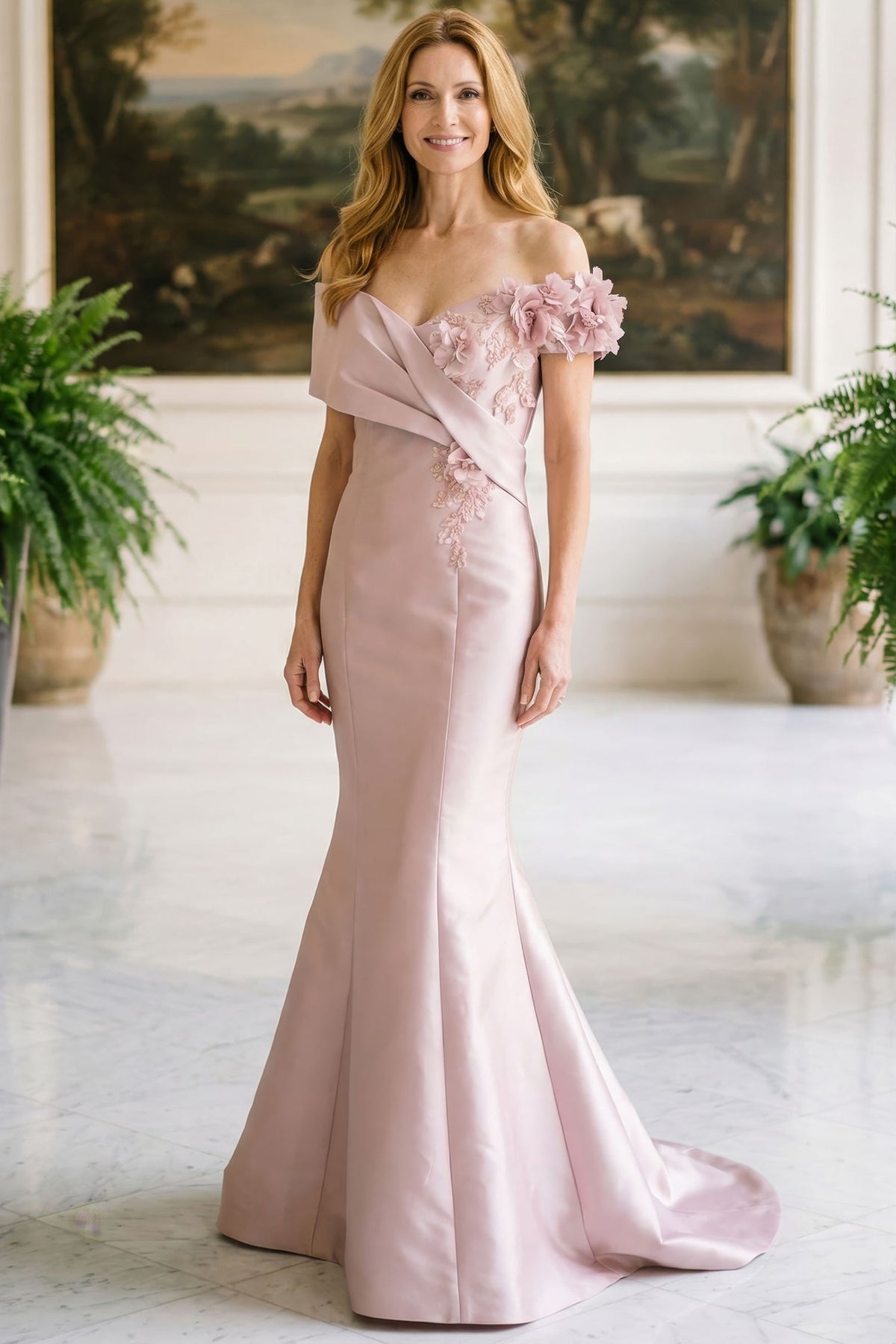 MGNY By Mori Lee 2070036 - Off Shoulder Floral Accent Evening Gown