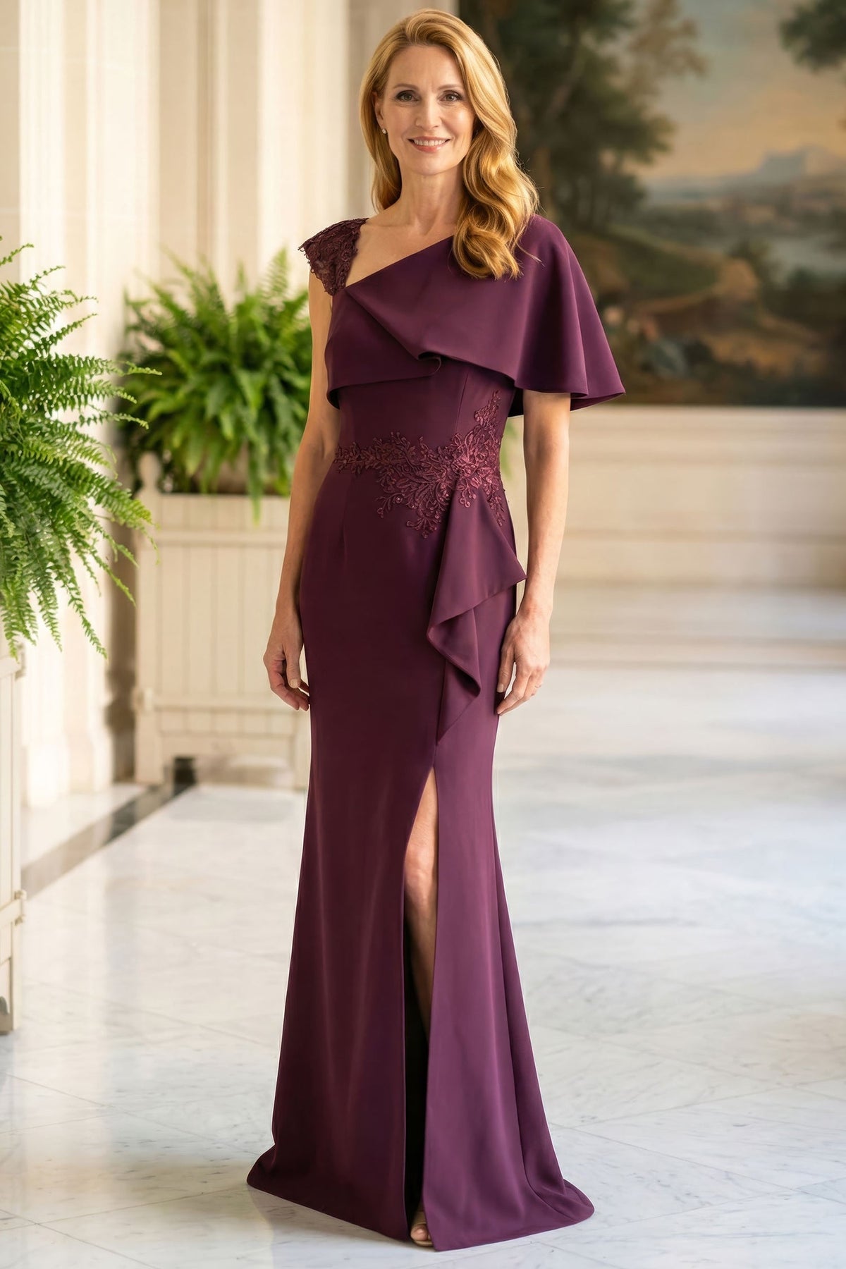 MGNY By Mori Lee 2070038 - Floral Applique Slit Sheath Evening Gown
