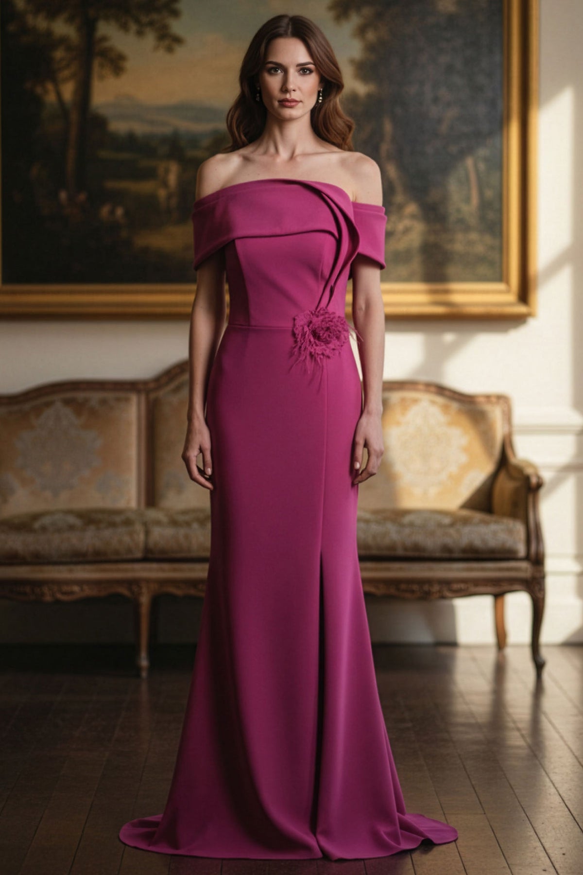 MGNY By Mori Lee 2070044 - High Slit Sculpted Off Shoulder Evening Gown