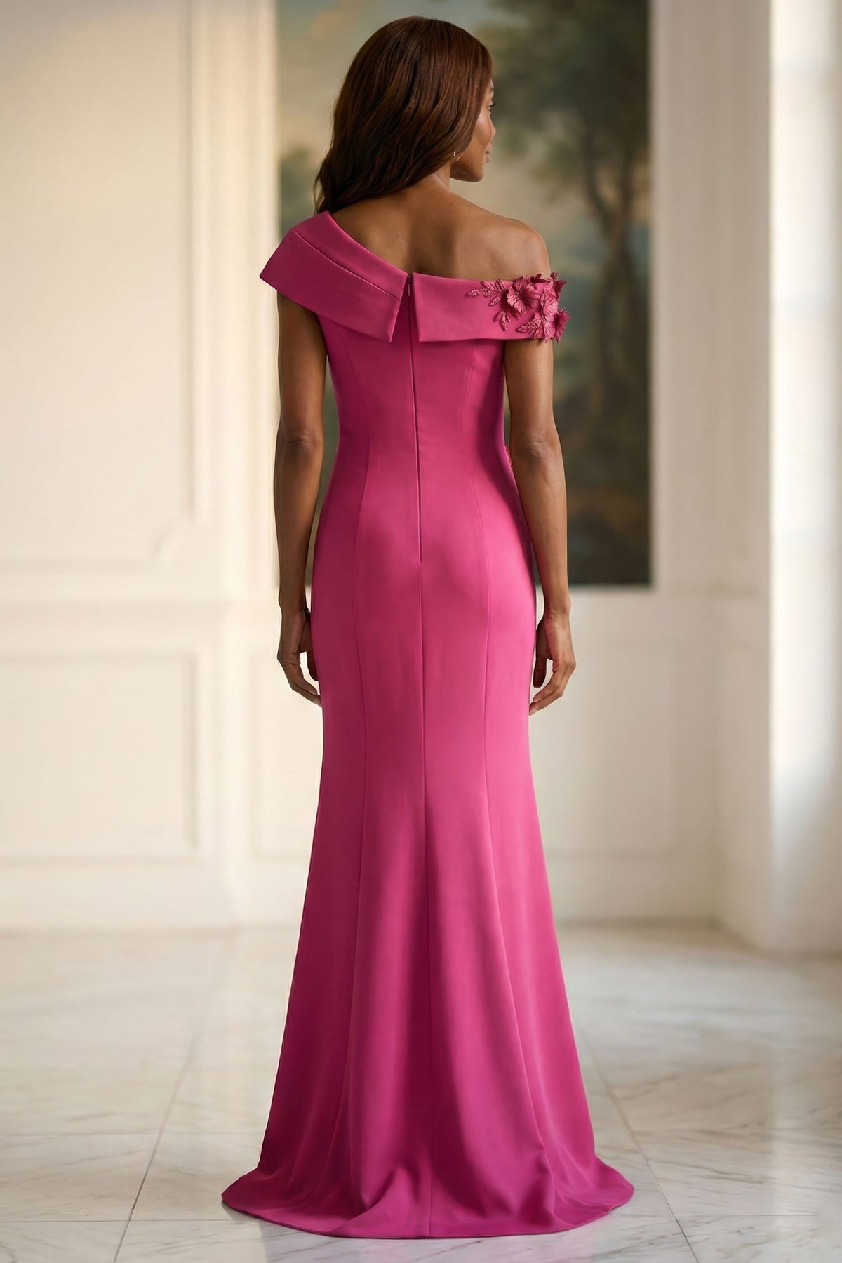 MGNY By Mori Lee 2070045 - Applique Ruffled Slit Crepe Evening Gown