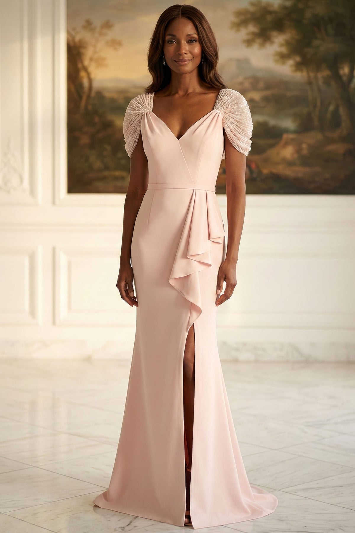 MGNY By Mori Lee 2070048 - Surplice V-Neck Ruffle Evening Gown