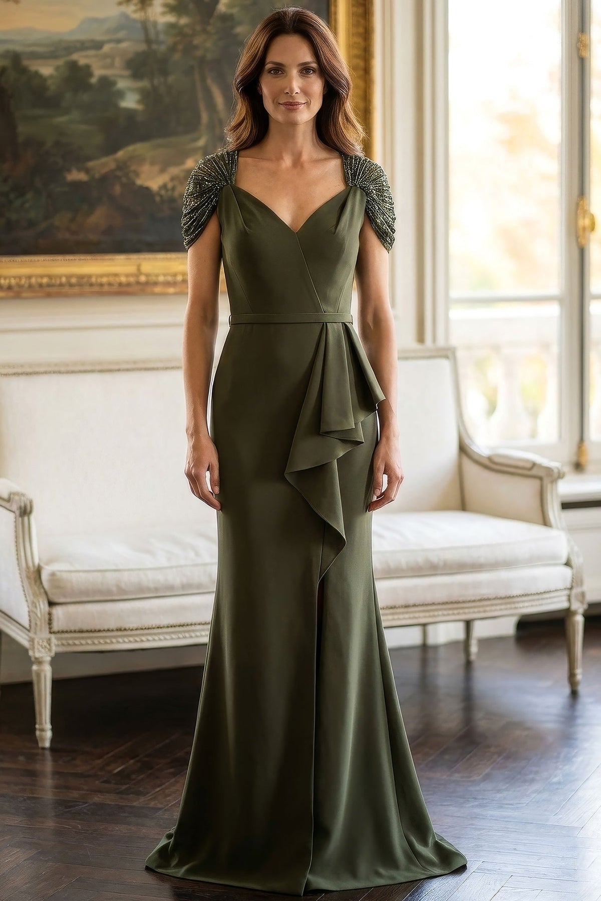 MGNY By Mori Lee 2070048 - Surplice V-Neck Ruffle Evening Gown