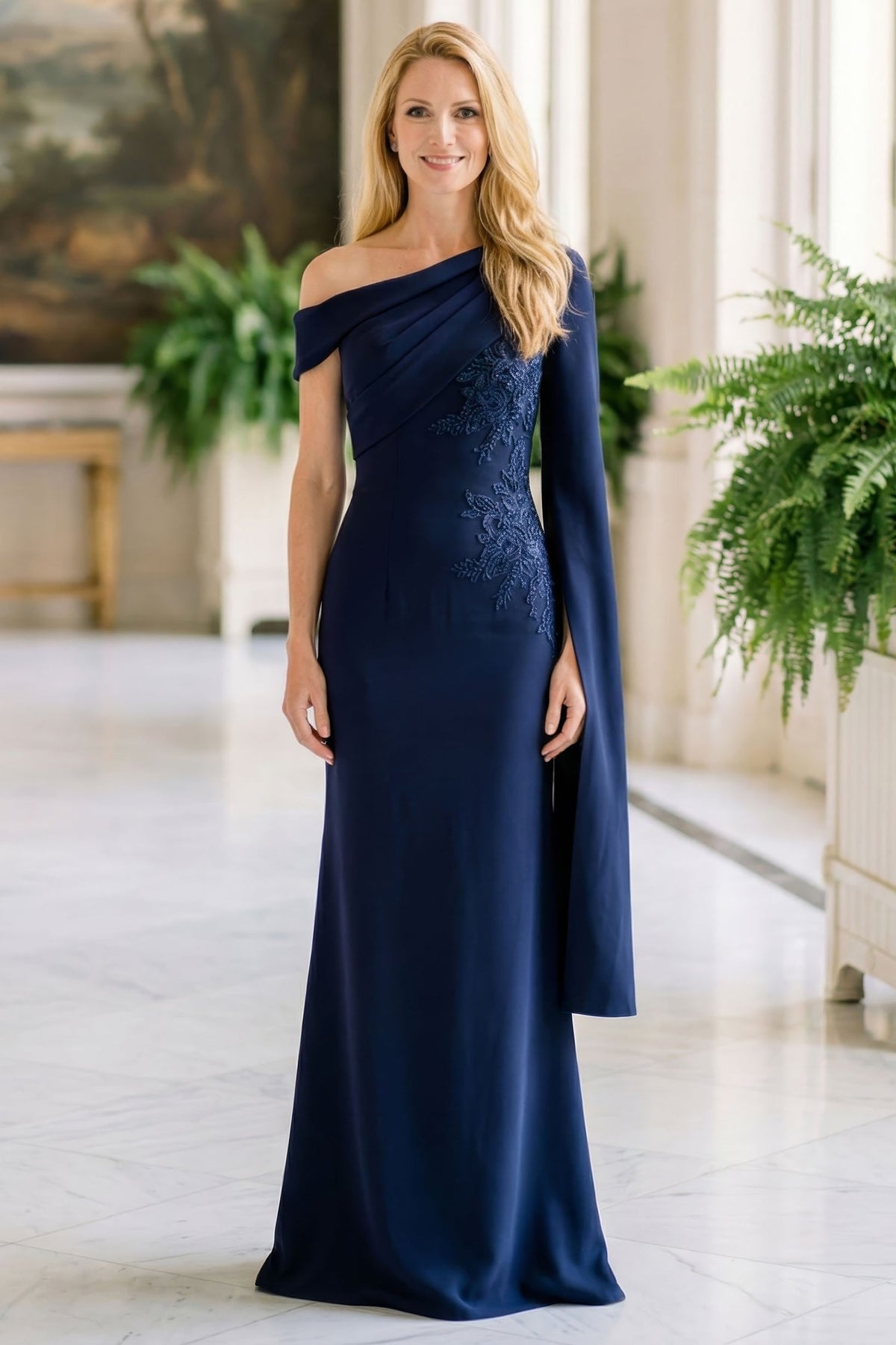 MGNY By Mori Lee 2070051 - Asymmetric Sheath Crepe Evening Gown