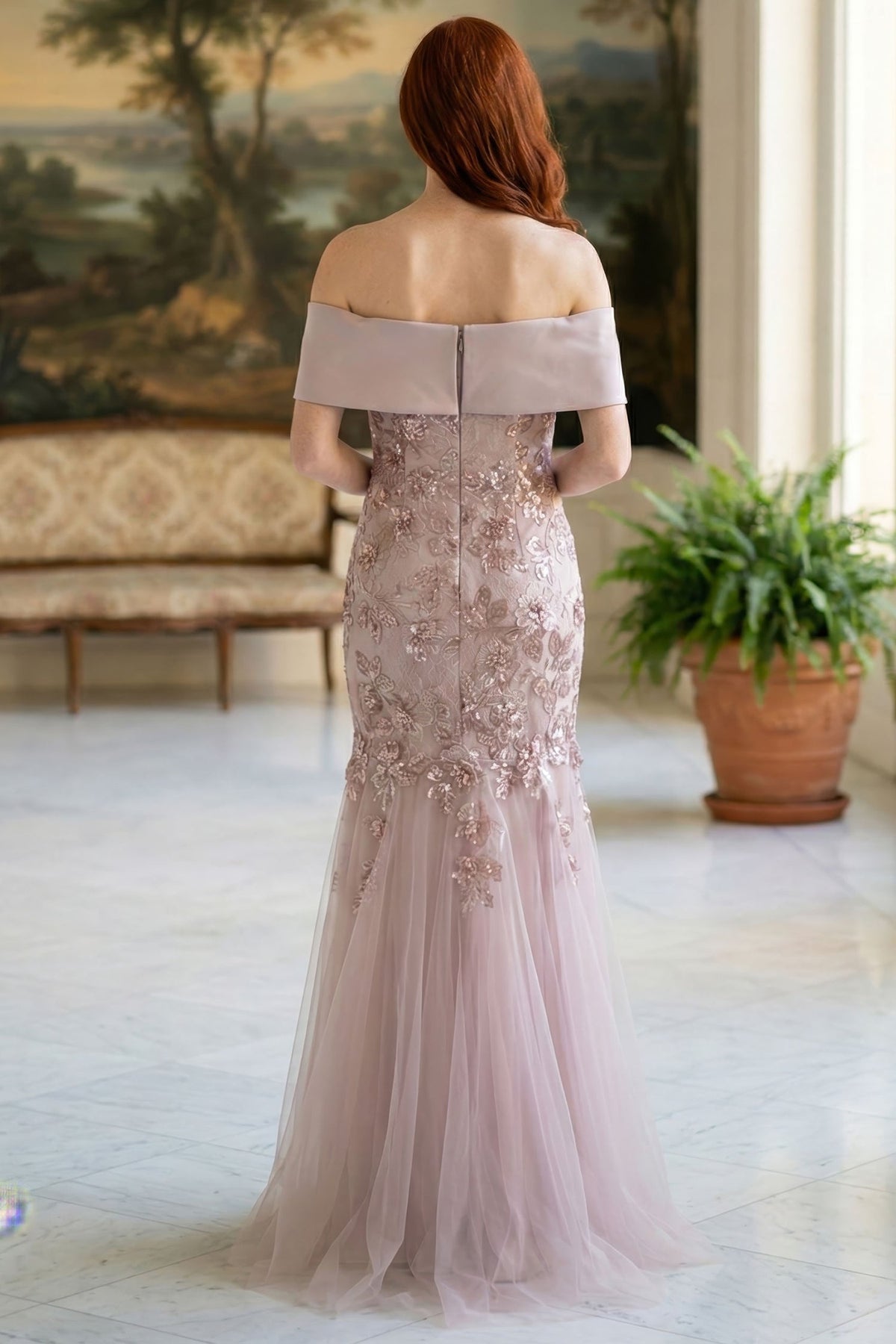 MGNY By Mori Lee 2070054 - Folded Off Shoulder Embroidered Evening Gown