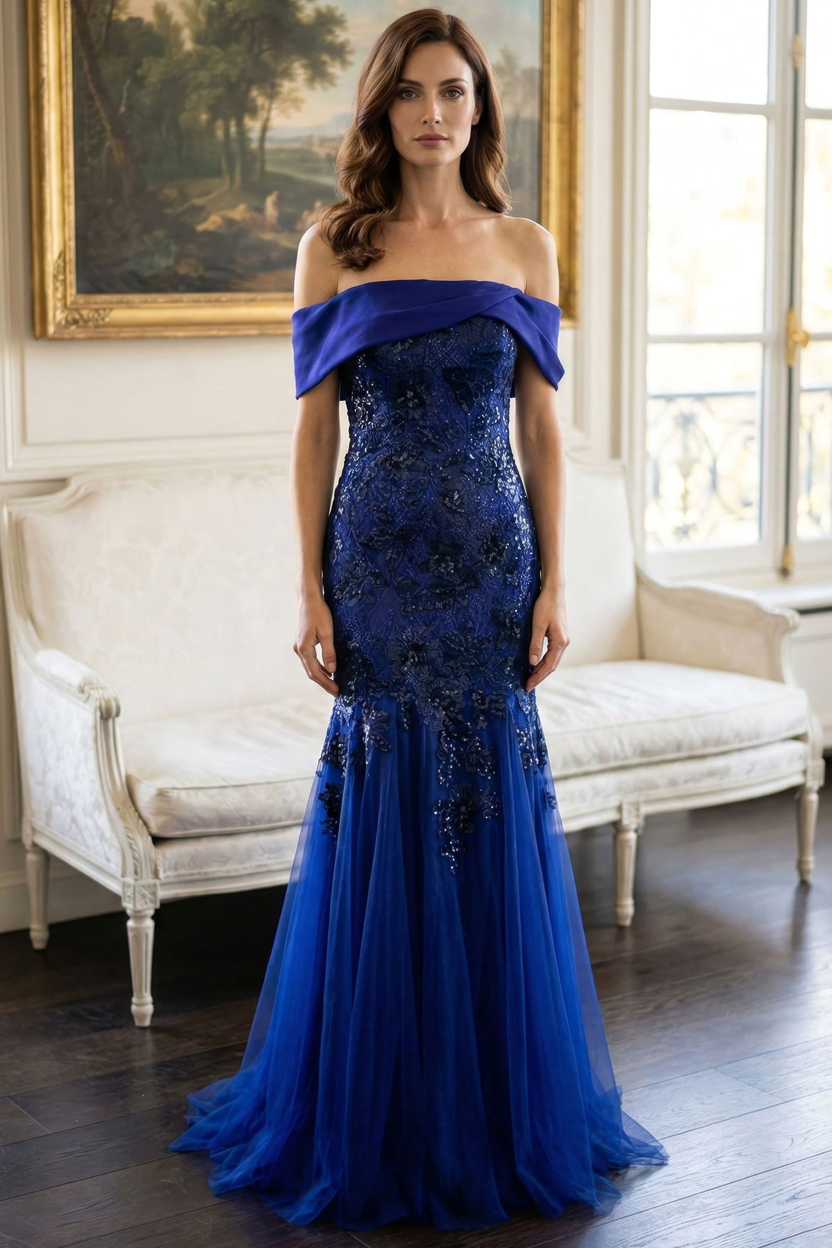 MGNY By Mori Lee 2070054 - Folded Off Shoulder Embroidered Evening Gown