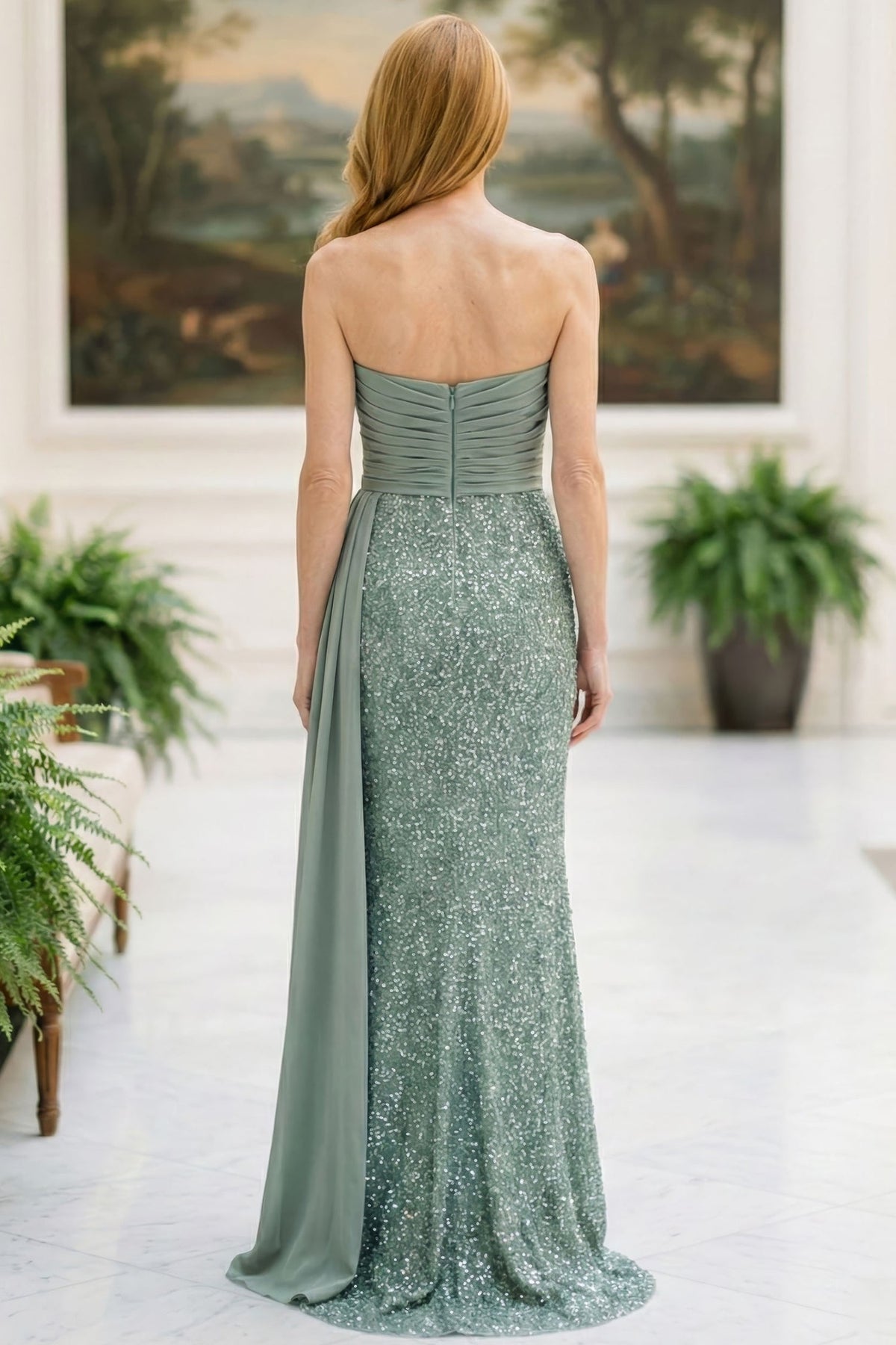 MGNY By Mori Lee 2070057 - Ruched Strapless Evening Gown with Sash