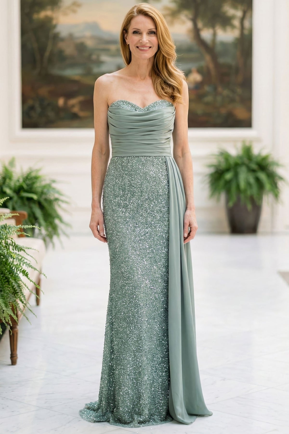 MGNY By Mori Lee 2070057 - Ruched Strapless Evening Gown with Sash