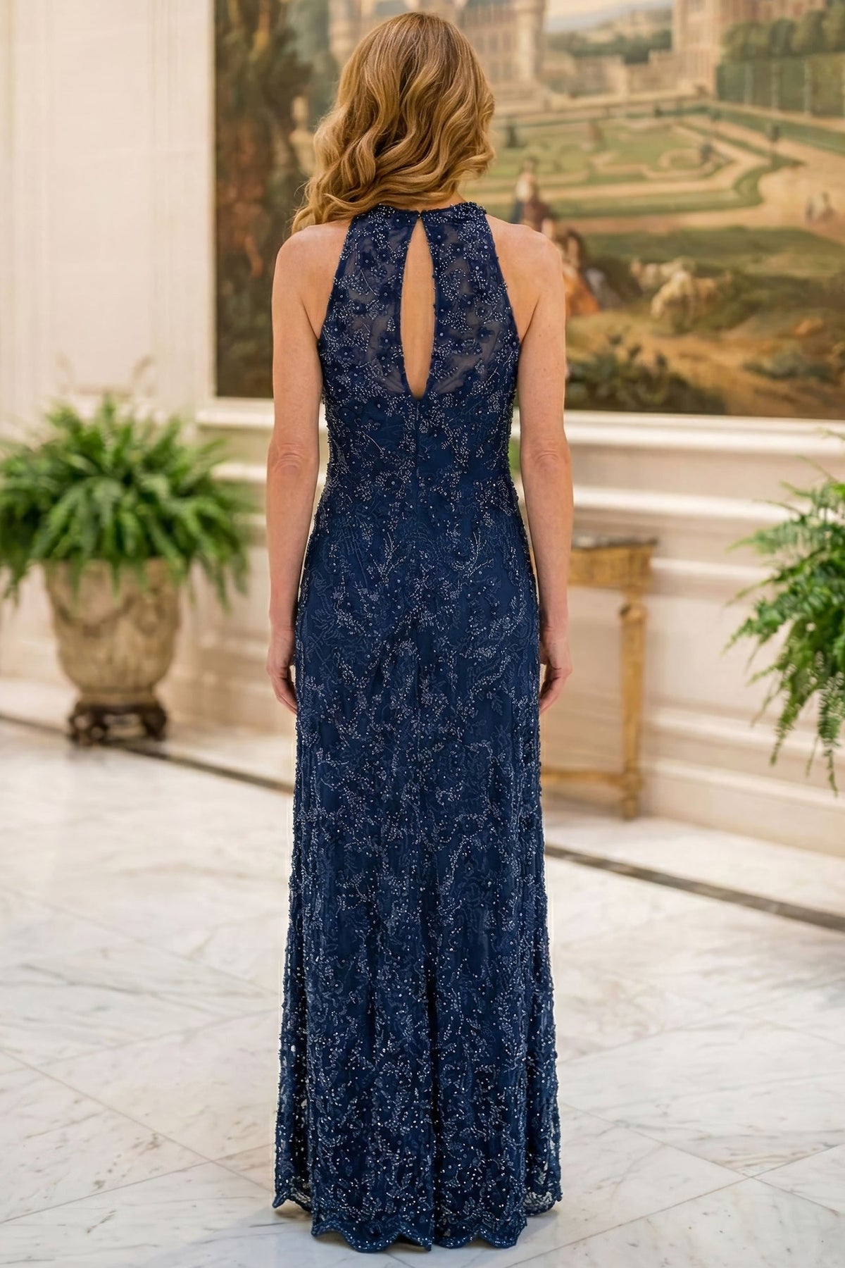 MGNY By Mori Lee 2070058 - 3D Floral Keyhole Back Evening Gown