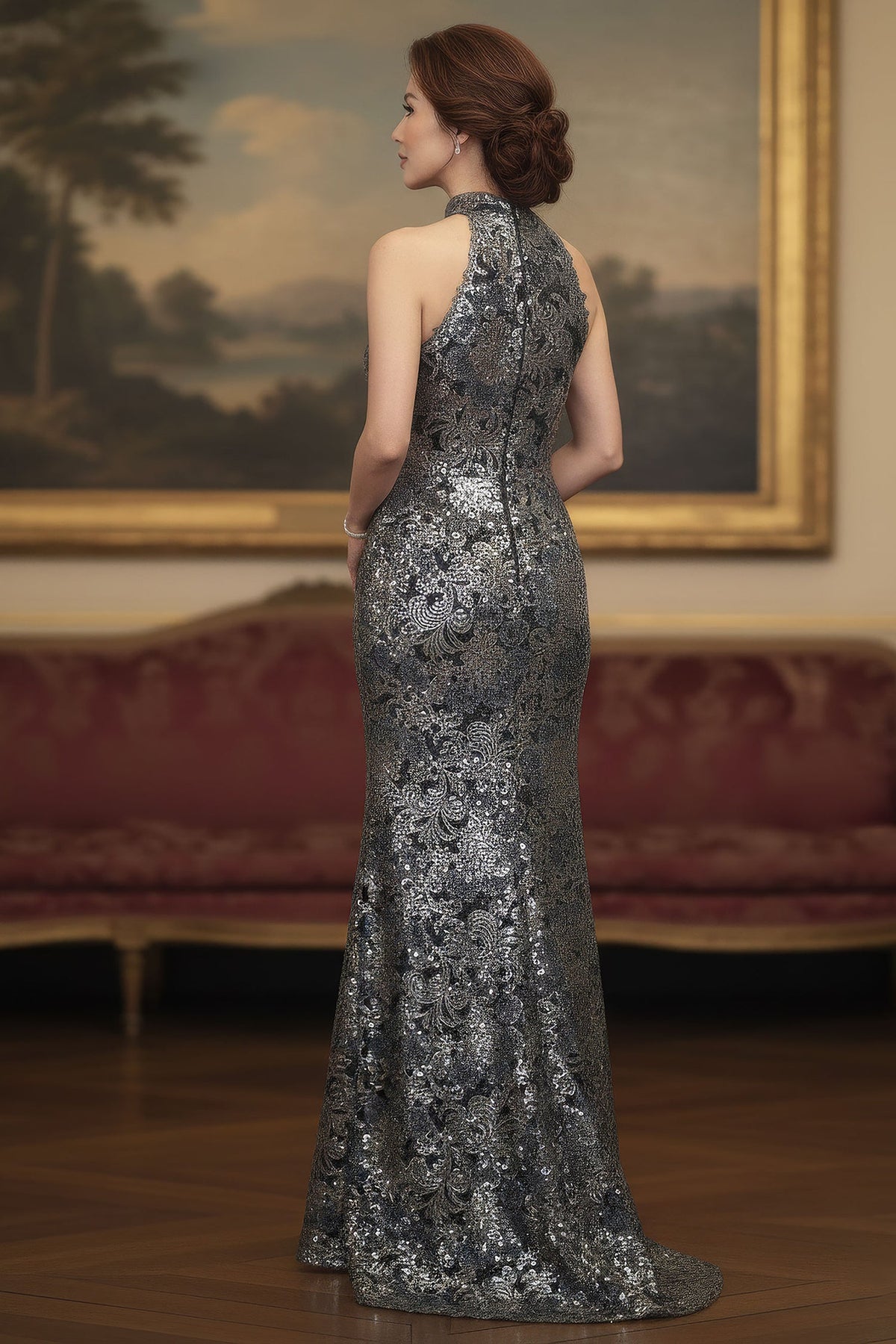 MGNY By Mori Lee 2070059 - Sequin Embroidered Tulle Halter Evening Gown