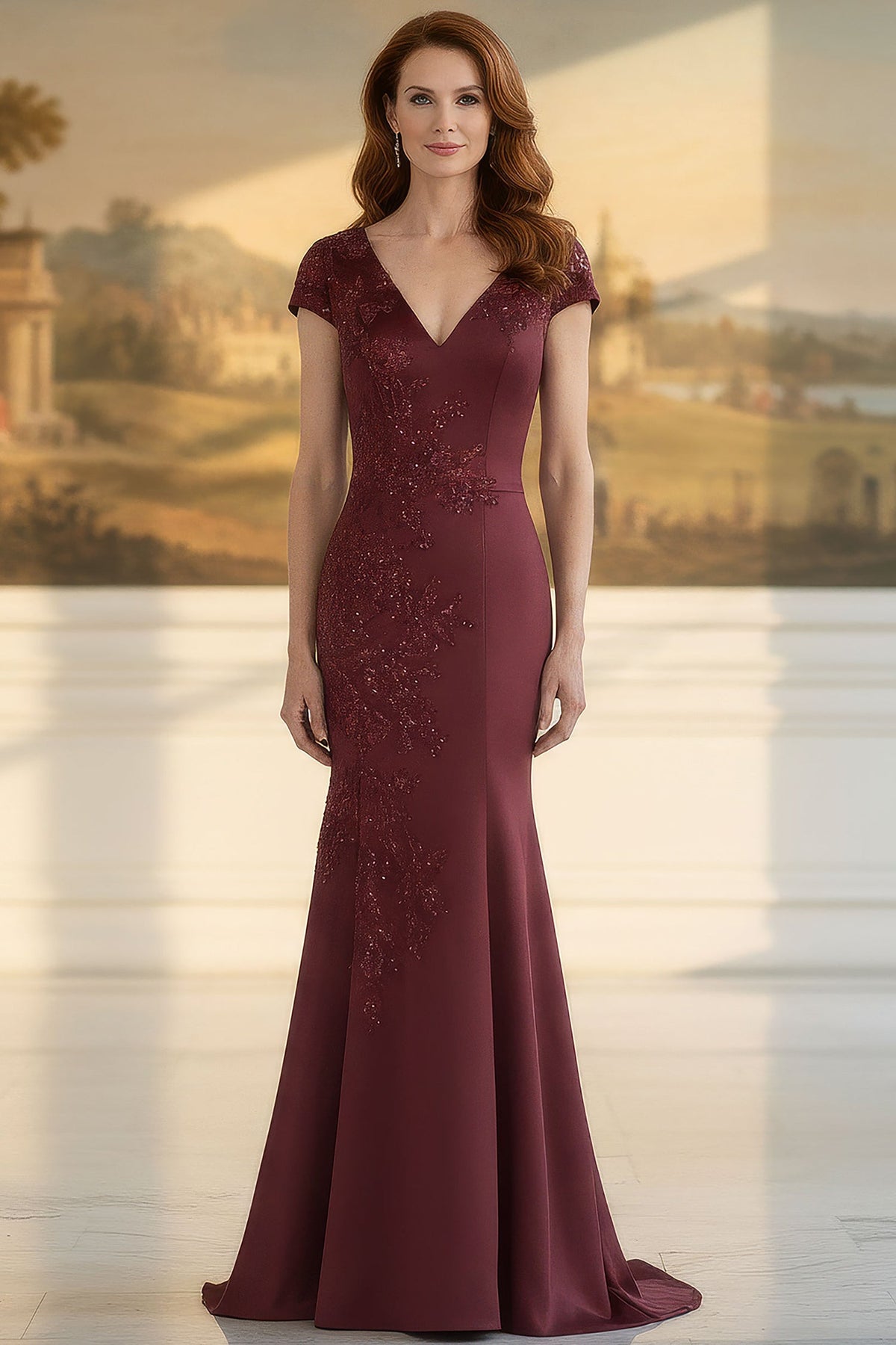 MGNY By Mori Lee 2070061 - Cap Sleeve Applique Evening Gown