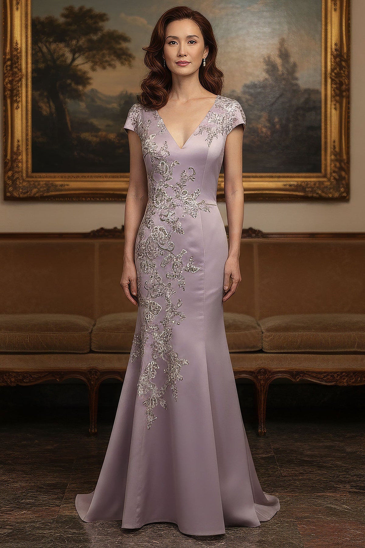 MGNY By Mori Lee 2070061 - Cap Sleeve Applique Evening Gown