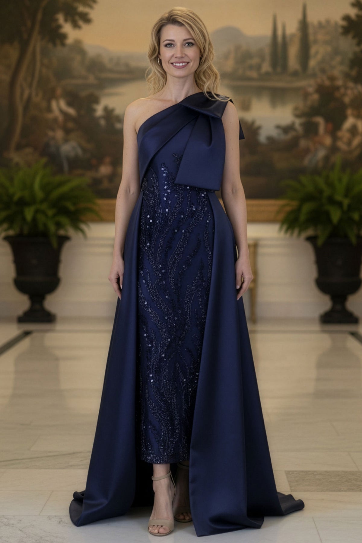 MGNY By Mori Lee 2070063 - One Shoulder Bow Overskirt Evening Gown
