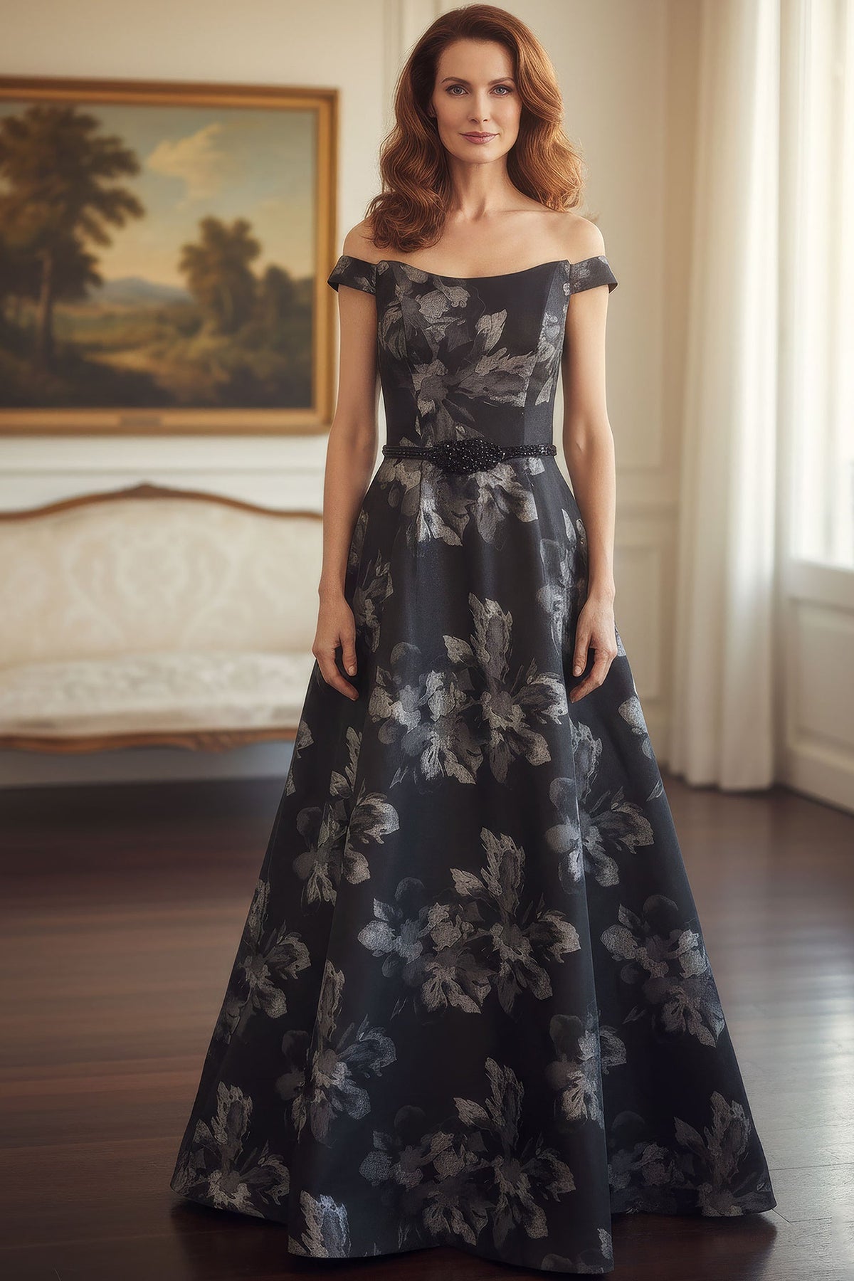 MGNY By Mori Lee 2070064 - Off Shoulder Beaded Belt Evening Gown