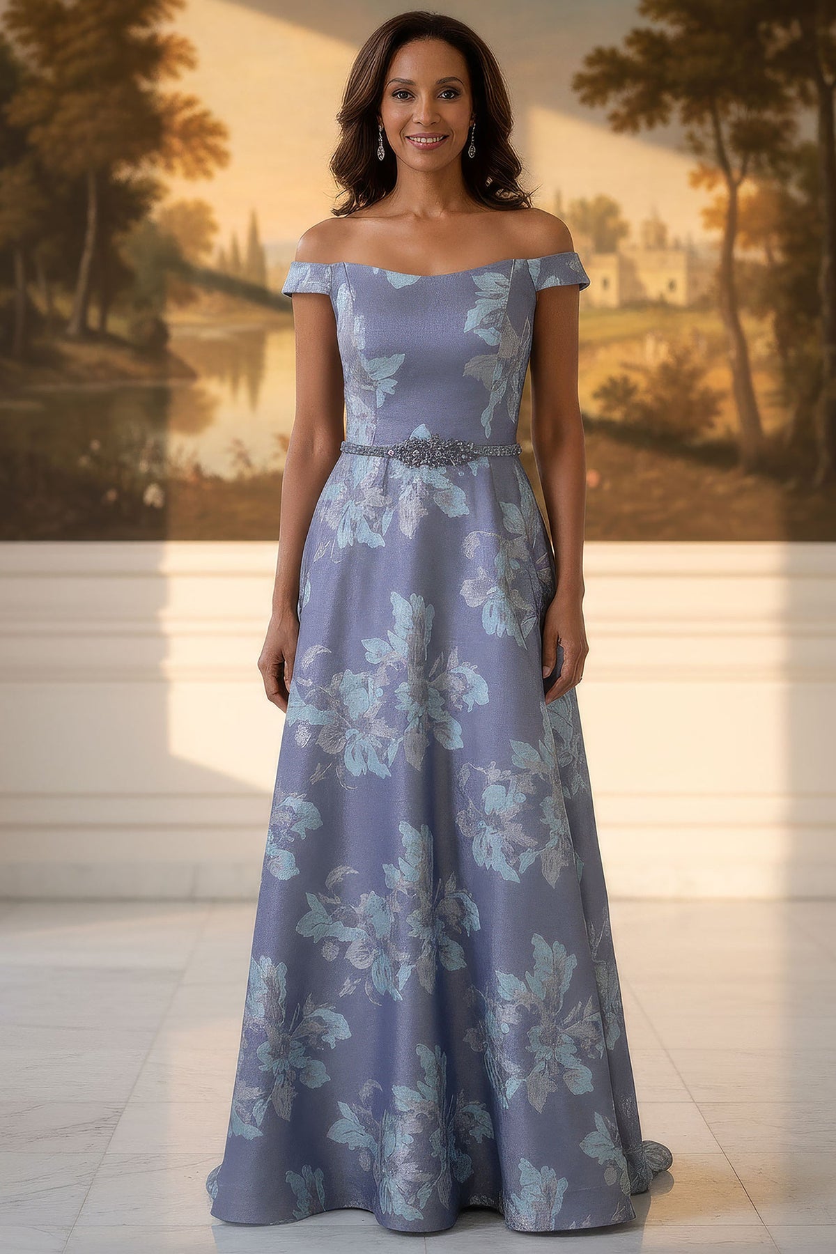 MGNY By Mori Lee 2070064 - Off Shoulder Beaded Belt Evening Gown