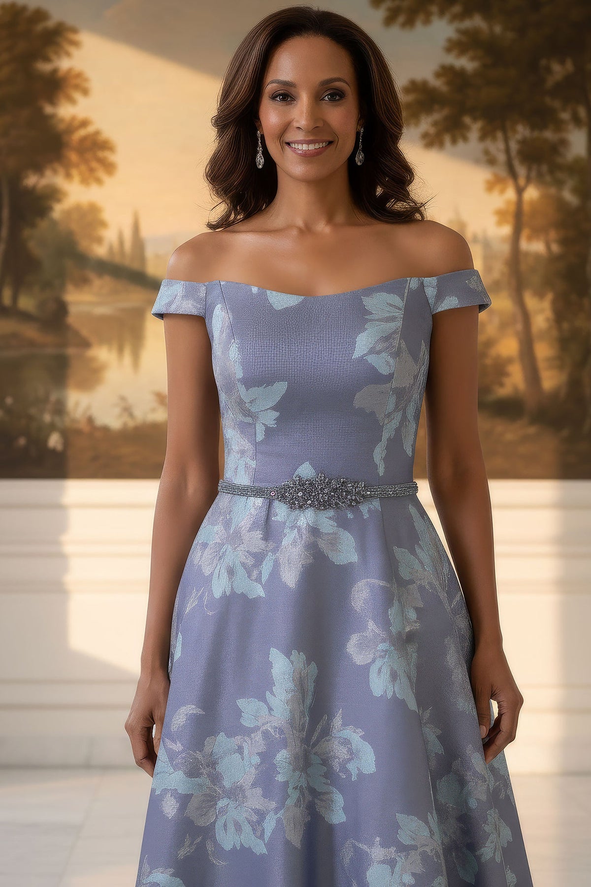 MGNY By Mori Lee 2070064 - Off Shoulder Beaded Belt Evening Gown