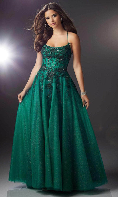 MGNY By Mori Lee 47083 - Applique Corset Prom Dress Prom Dresses 00 /  Emerald