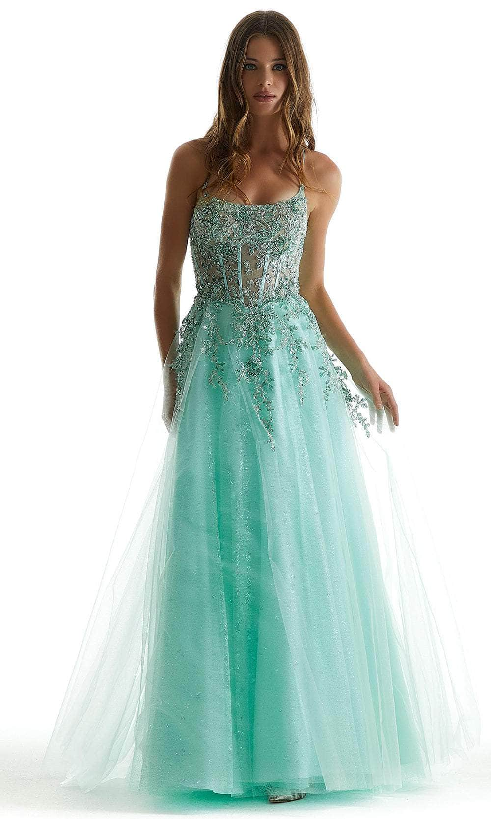 MGNY By Mori Lee 47083 - Applique Corset Prom Dress Prom Dresses 00 /  Icy Mint