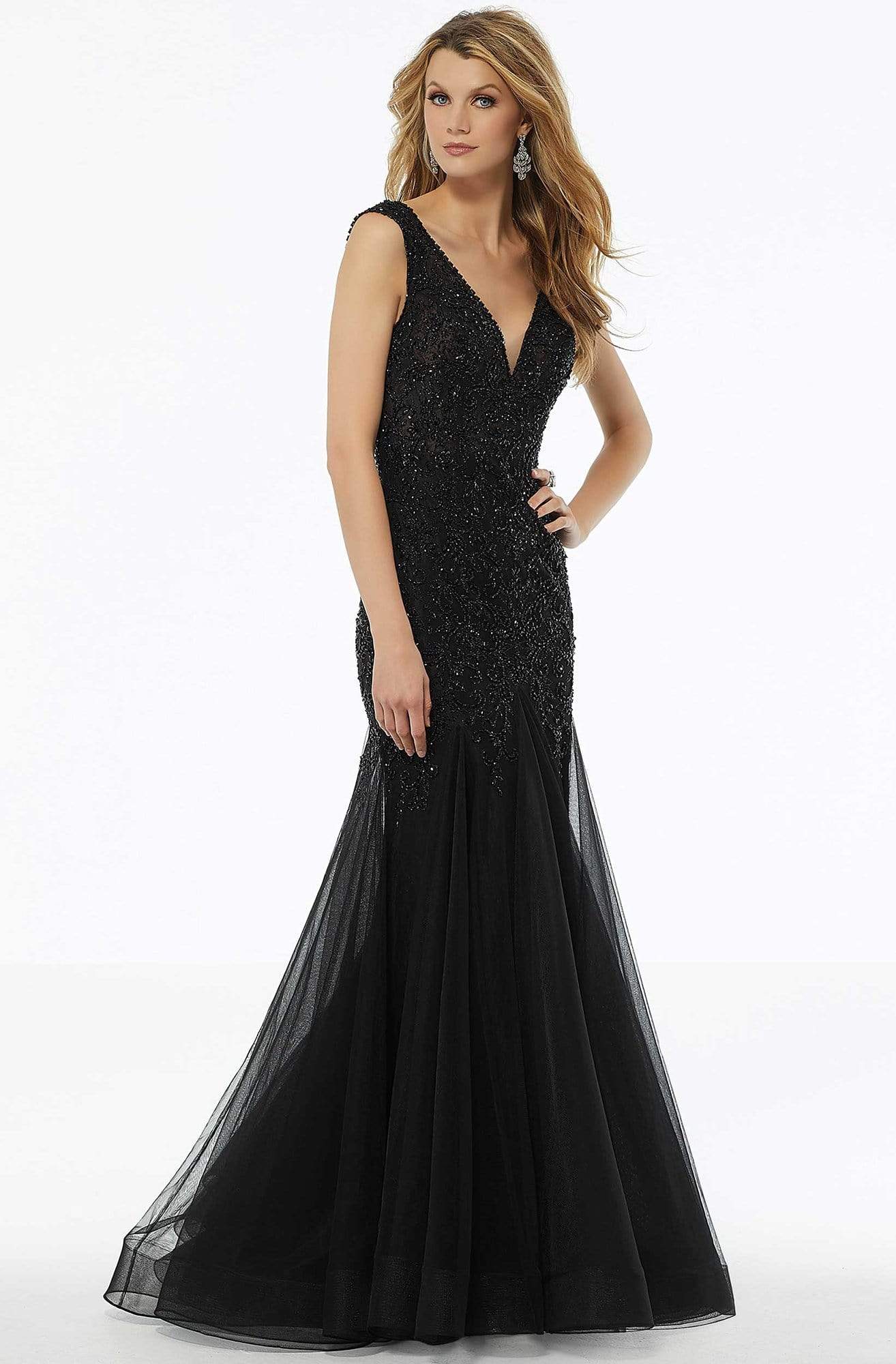 MGNY By Mori Lee - 72103 Beaded Plunging V-Neck Trumpet Dress Evening Dresses