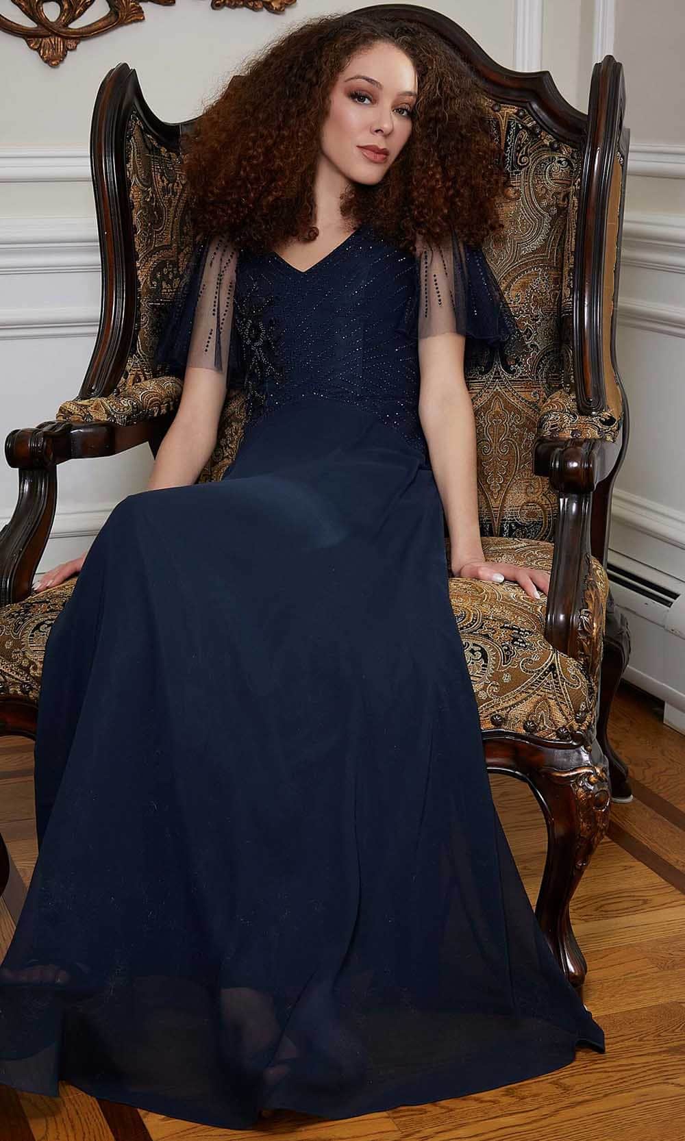 MGNY by Mori Lee 72819 - Flutter Sleeve Gown Mother of the Bride Dresses 00 / Navy