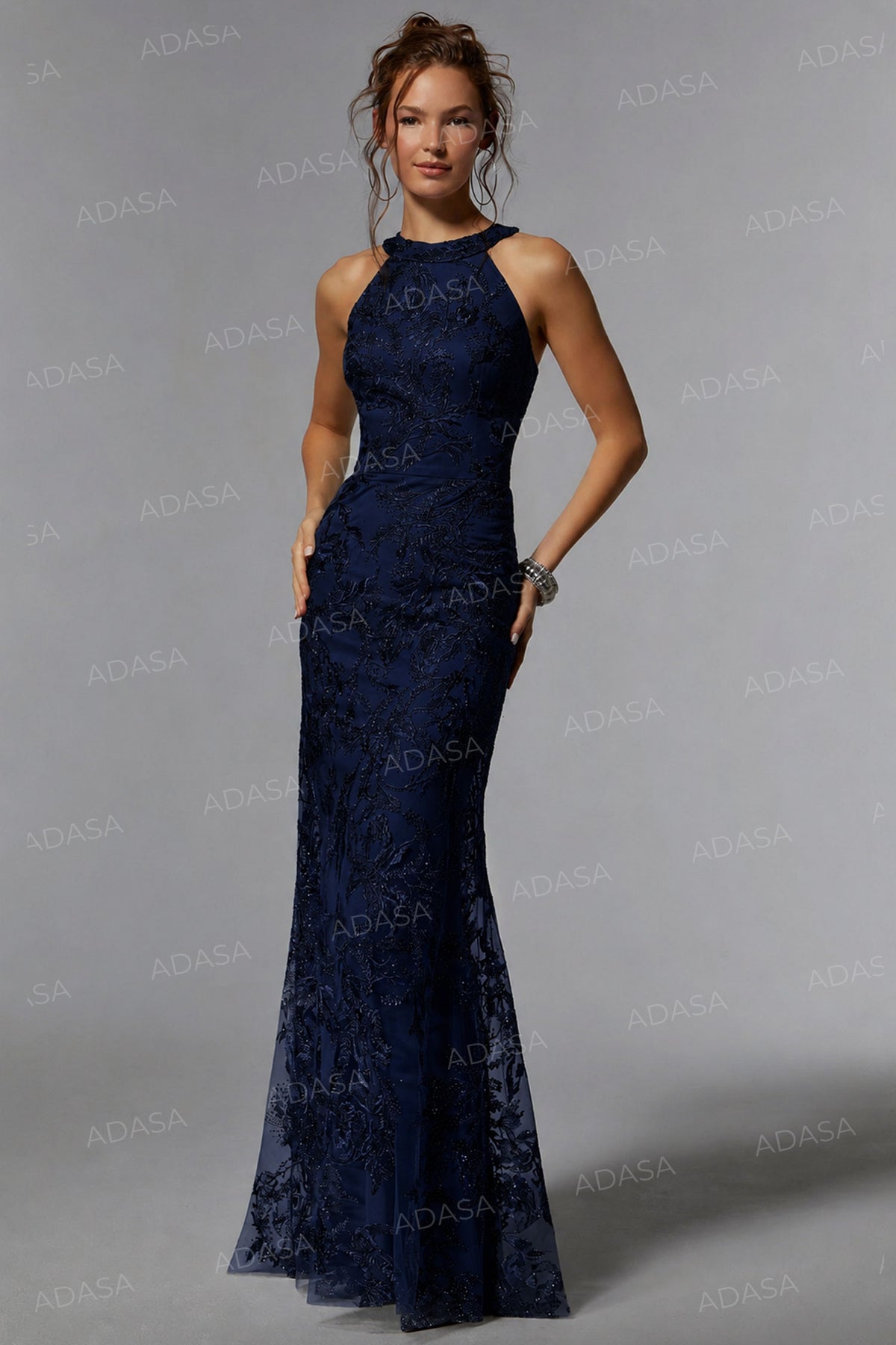 MGNY by Mori Lee 72939 - Embroidered Halter Evening Dress