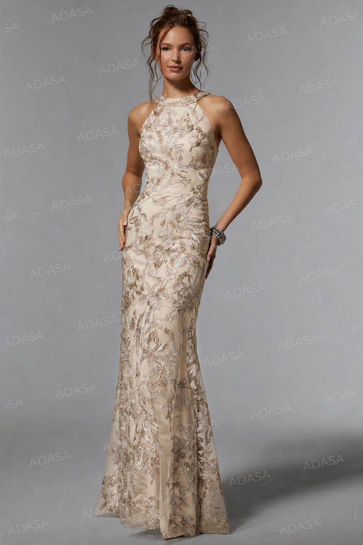 MGNY by Mori Lee 72939 - Embroidered Halter Evening Dress
