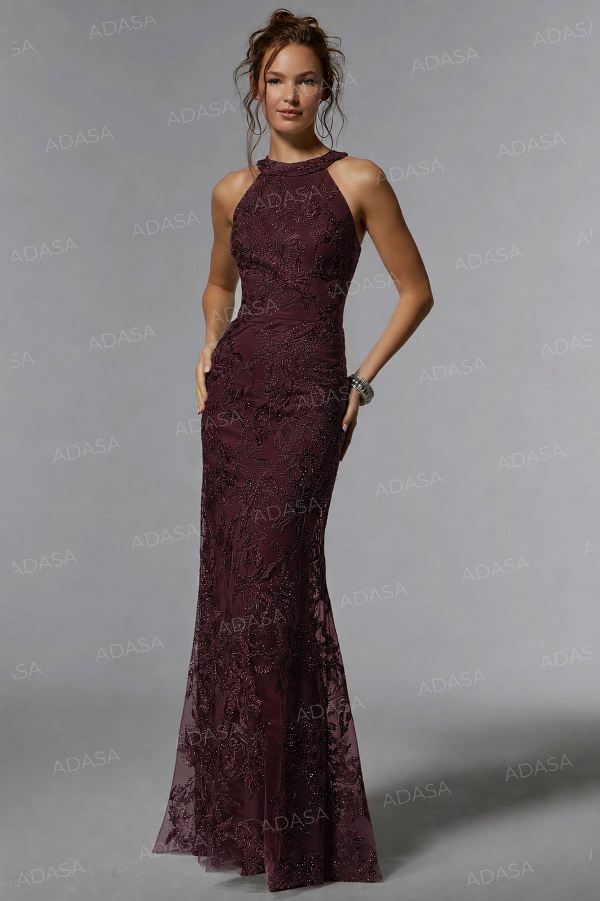 MGNY by Mori Lee 72939 - Embroidered Halter Evening Dress