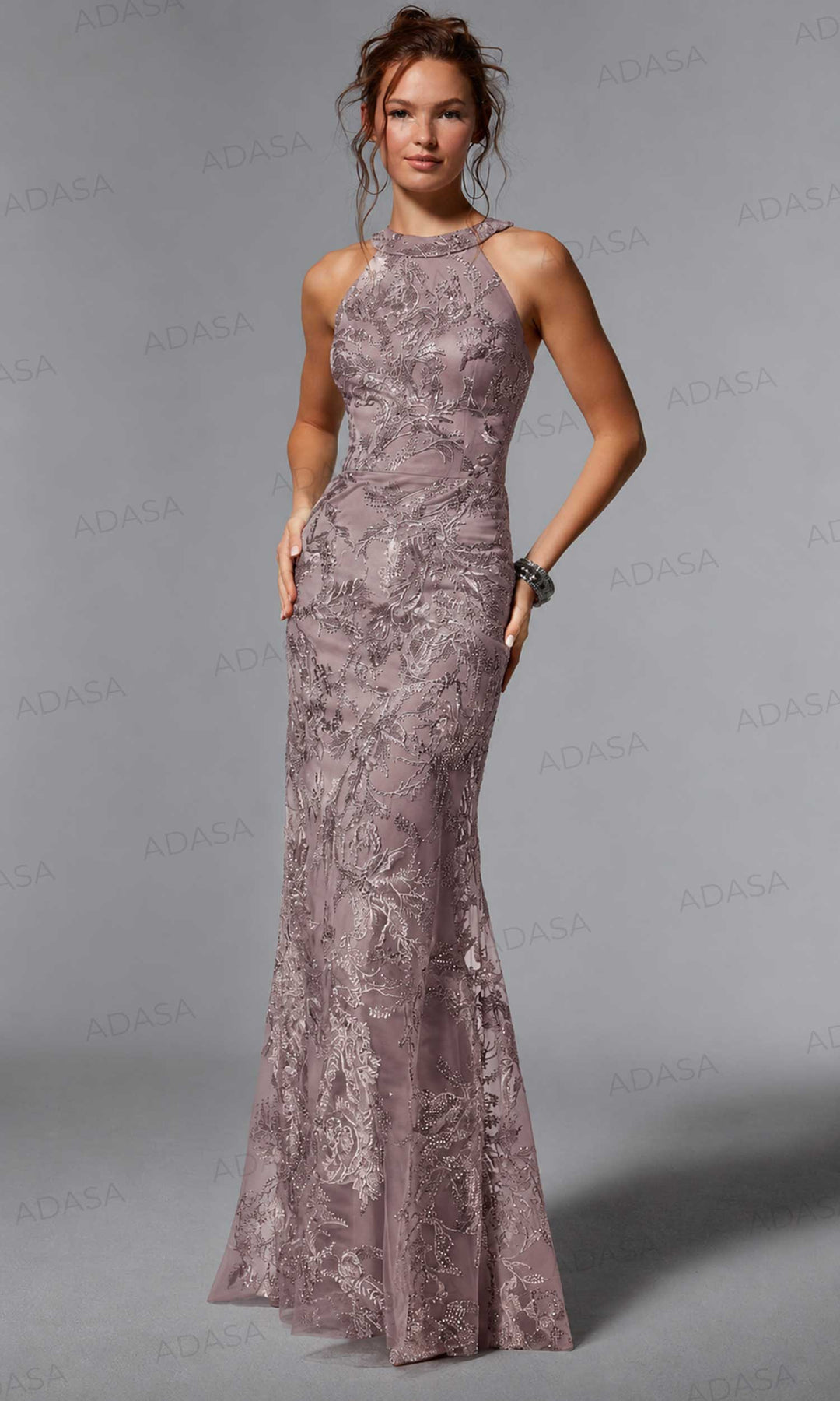 MGNY by Mori Lee 72939SC - Halter Neck Embroidered Evening Dress