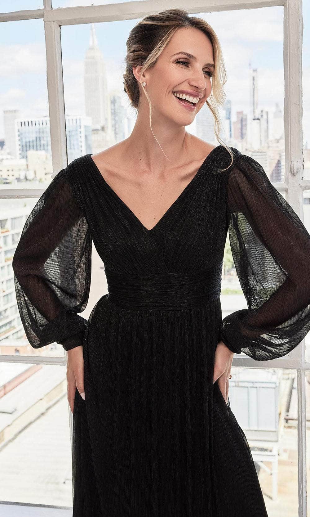 MGNY By Mori Lee 73111 - Long Metallic Knit A-Line Dress