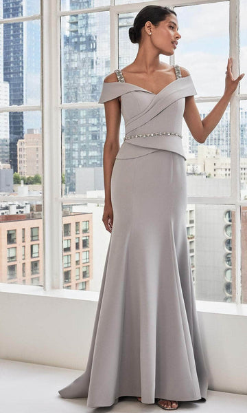 MGNY By Mori Lee 73112 - Long Crepe Mermaid Dress - Beaded Tank Straps, Cold Shoulder, Foldover Accent, Beaded Waistband, Surplice Peplum, Sweep Train ADASA MGNY By Mori Lee 73112 - Long Crepe Mermaid Dress - Beaded Tank Straps, Cold Shoulder, Foldover Accent, Beaded Waistband, Surplice Peplum, Sweep Train ADASA