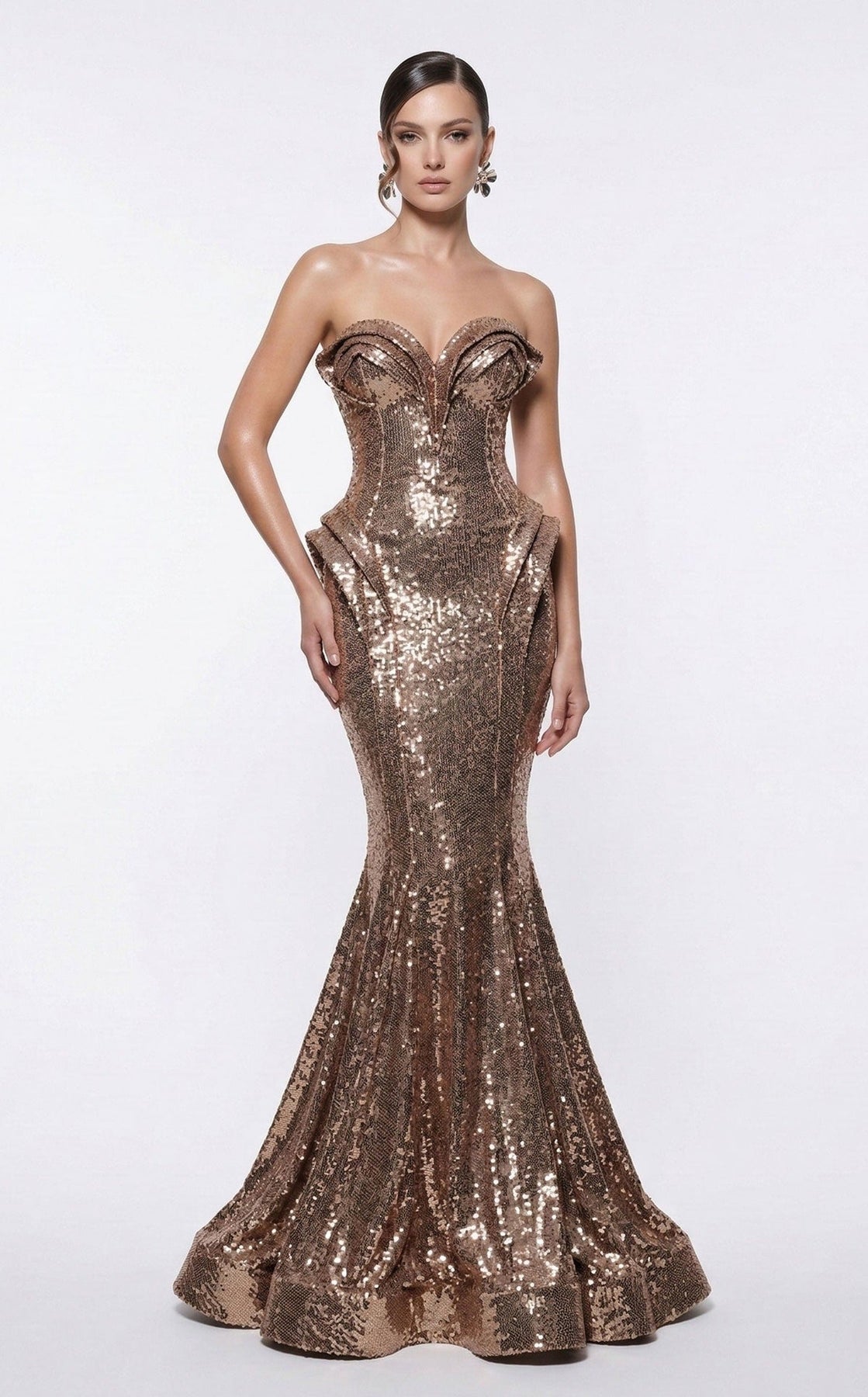 MNM COUTURE 2263B - Strapless Mermaid Shimmer Evening Gown